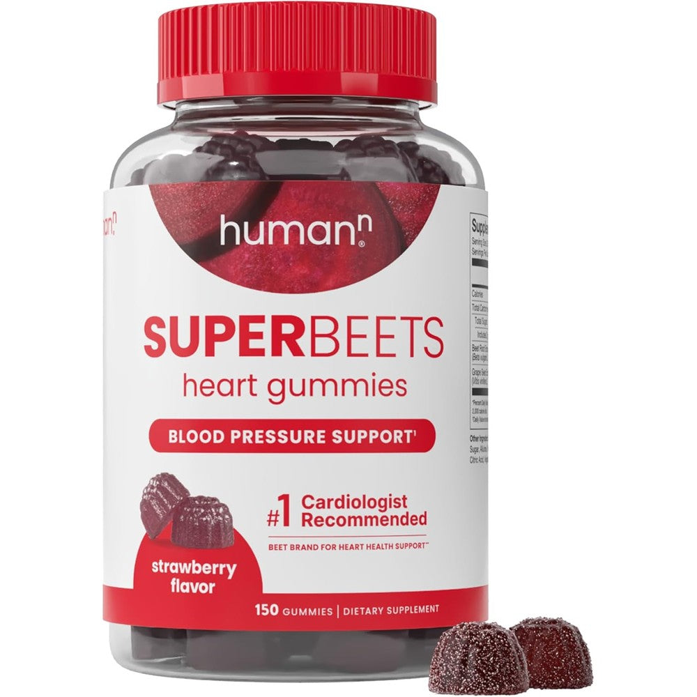 Humann SuperBeets Strawberry Heart Gummies - Beetroot & Grape Seed Extract, 150 Count