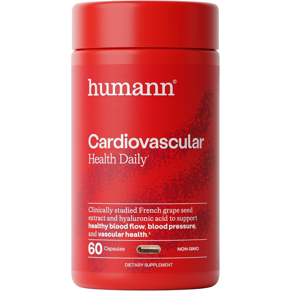 Humann Cardiovascular Health Daily, 4-in-1 Vascular & Blood Pressure Support, Grape Seed Extract Capsules & Hyaluronic Acid Circulation Supplements, Plant-Based Non-GMO, 60 Capsules