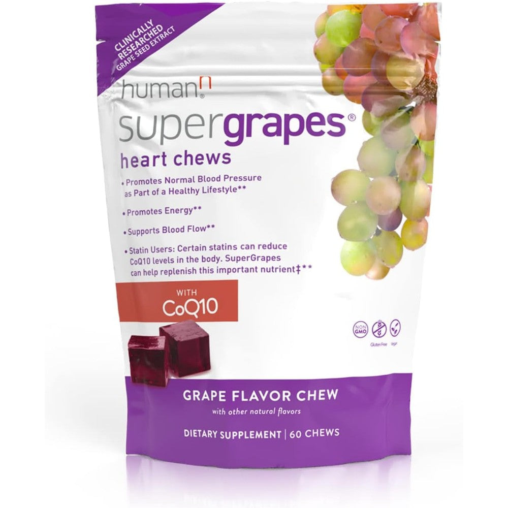 Humann SuperGrapes Chews Supplement - 100mg CoQ10 and Grape Seed Extract - from The Makers of SuperBeets - Grape Flavor, 60 Count