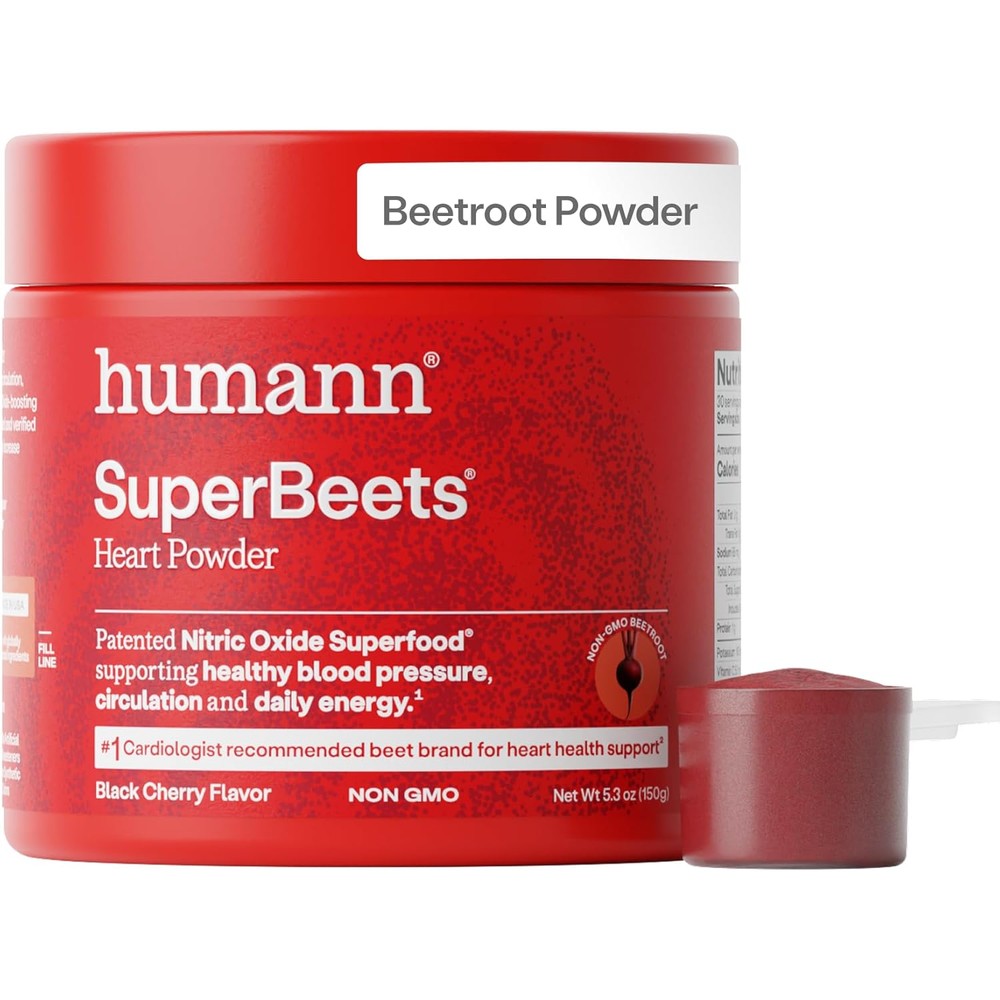 Humann SuperBeets Beet Root Powder - Non-GMO Beetroot Superfood - Nitric Oxide Supplement for Heart Health, Circulation & Blood Pressure Support - Black Cherry, 30 Servings
