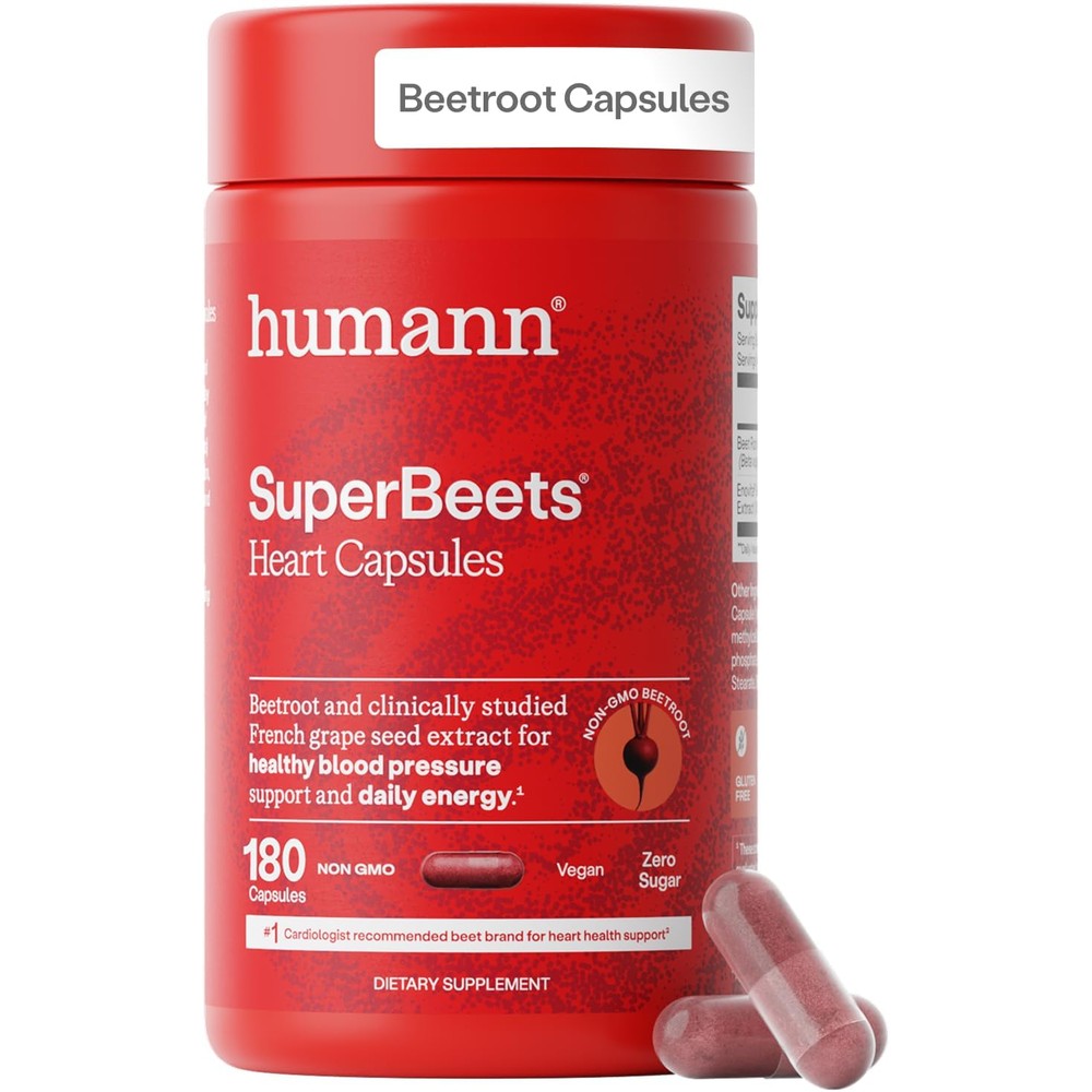 Humann SuperBeets Beet Root Capsules Quick Release 1000mg, Helps Support Nitric Oxide Production, Blood Pressure Support, Heart Health, Contains Non-GMO Beetroot Powder, Studied Antioxidants 180 Count
