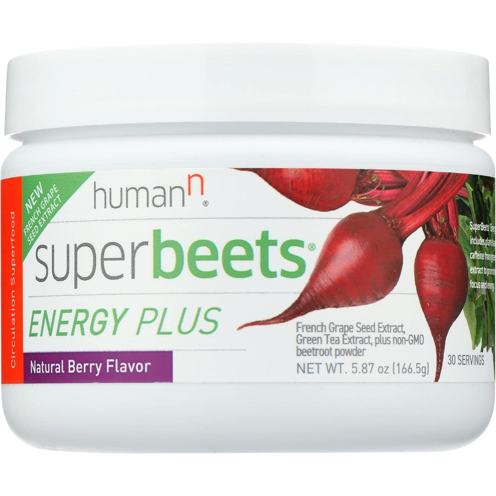 Humann SuperBeets Powder, Energy Plus, Natural Berry Flavored, Non GMO, Vegan, 166.5 Grams (Pack of 1)
