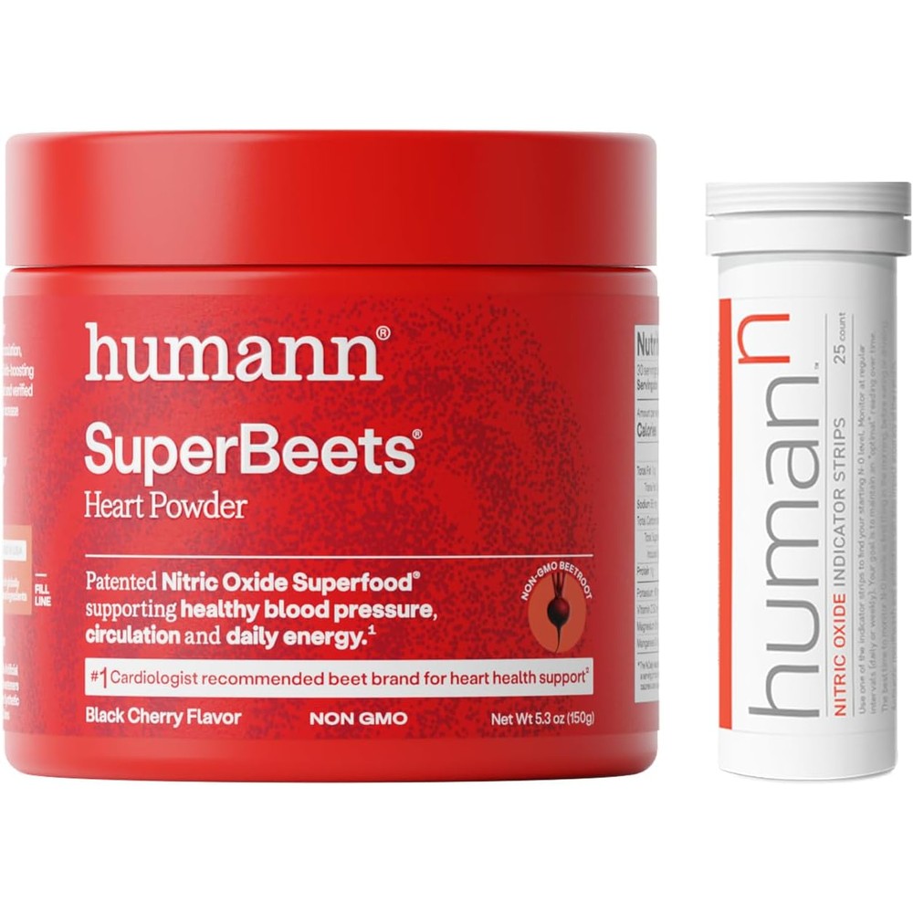 Humann SuperBeets Black Cherry Heart Powder & N.O. Indicator Test Strips