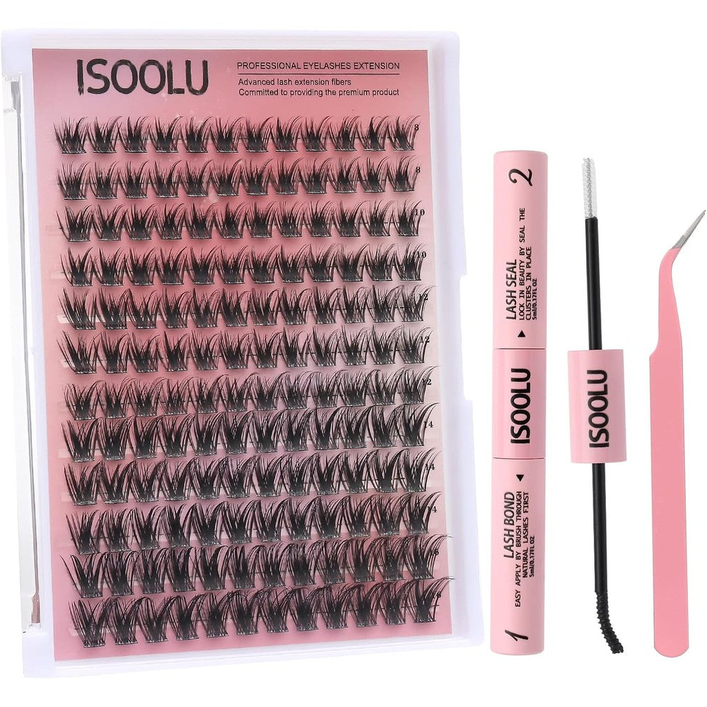 ISOOLU Lash Clusters Manga Individual Lashes Wispy Eyelash Clusters WideSpan Eyelash Extension Kit with Lash Bond and Seal Wet-Look Spiky Cluster Lashes (YZH202)