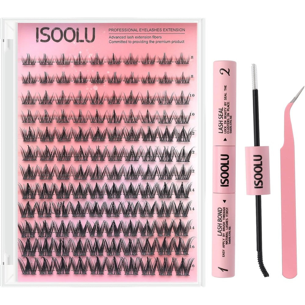 ISOOLU Lash Clusters Manga Individual Lashes Wispy Eyelash Clusters WideSpan Eyelash Extension Kit with Lash Bond and Seal Wet-Look Spiky Cluster Lashes (Cutey kit 120pcs)