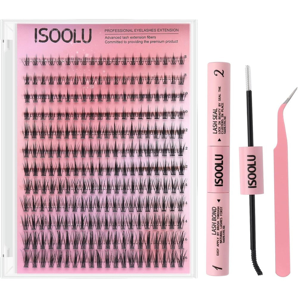 ISOOLU Lash Clusters Manga Individual Lashes Wispy Eyelash Clusters WideSpan Eyelash Extension Kit with Lash Bond and Seal Wet-Look Spiky Cluster Lashes (Anime Lash Clusters Kit)