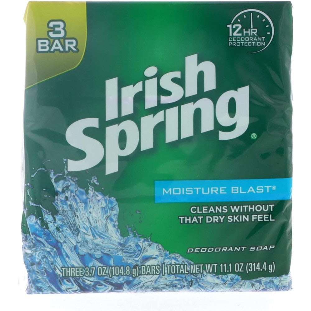 Irish Spring Moisture Blast deodorant bar soap front packaging view