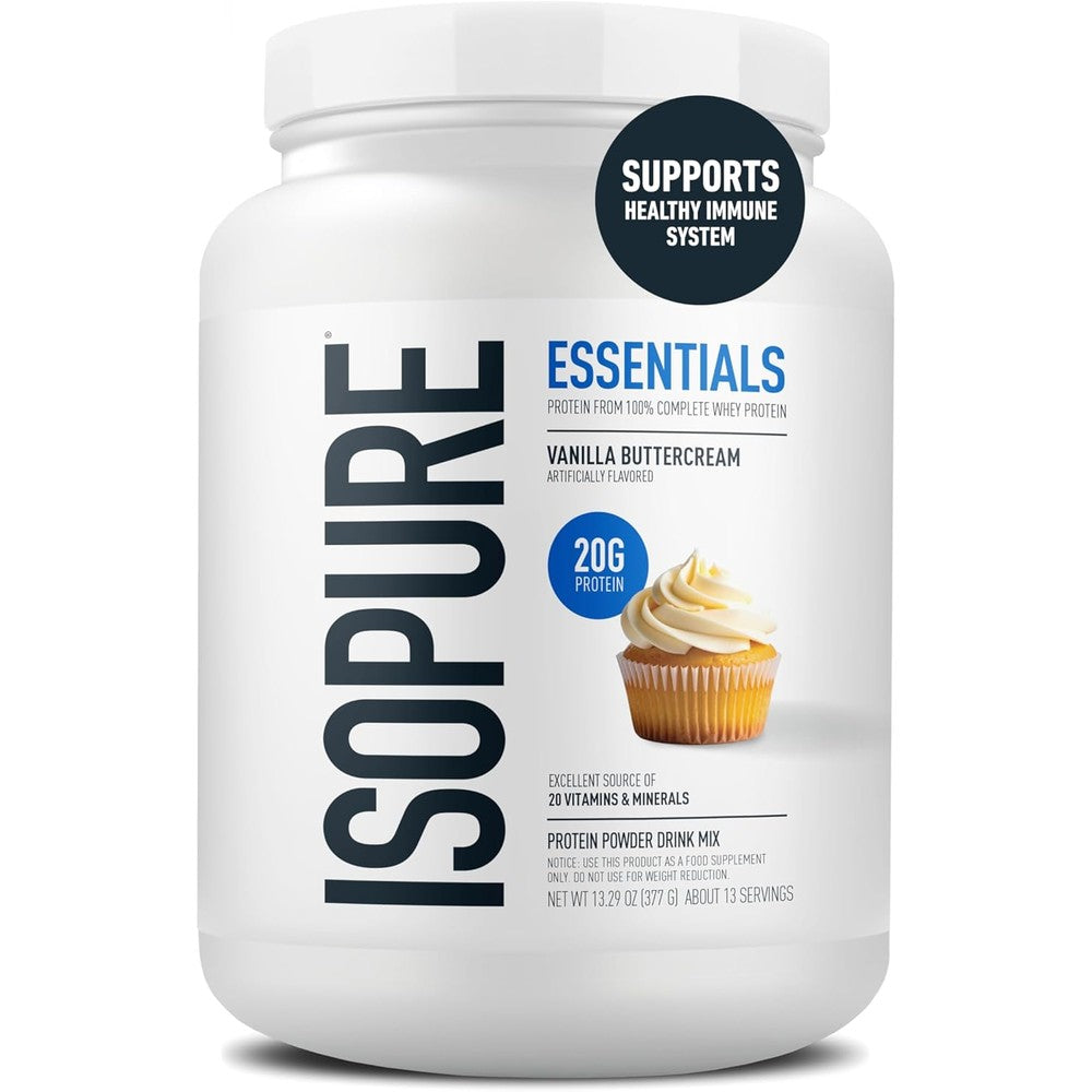 Isopure Essentials 100% Whey Protein Powder, with Vitamins, 20g Protein Per Serving, Vanilla Buttercream, 13 Servings (Pack of 1)