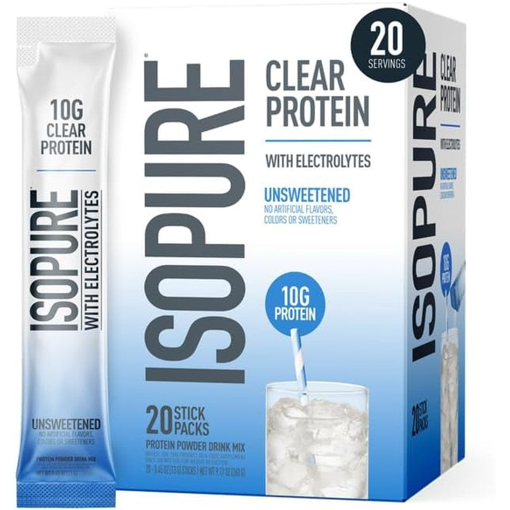 Isopure Clear Protein Stick Pack, Unflavored, 20 Count (Pack of 1)