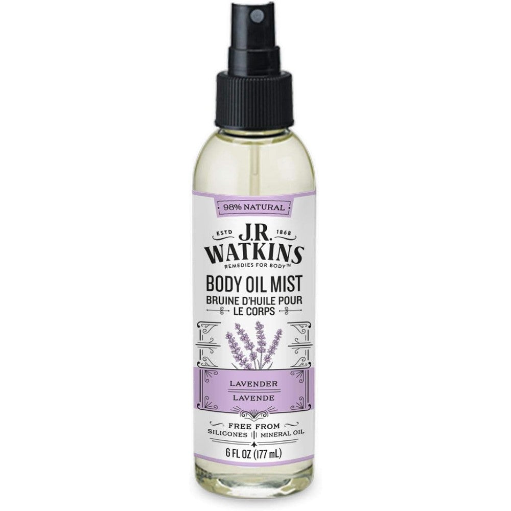 J.R. Watkins Natural Hydrating Body Oil Mist, Moisturizing Body Oil Spray for Glowing Skin, and Cruelty-Free, Lavender, 6 fl oz, Single