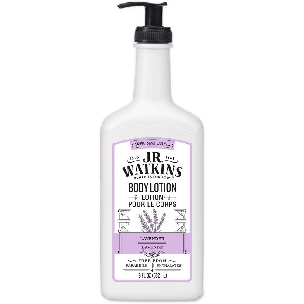 J.R. Watkins Daily Moisturizing Lotion - Body Cream in Pump Dispenser - Hydrating Skin Cream Made with Shea Butter, Cocoa Butter, Coconut Oil & Vitamin E, Lavender, 18 fl oz