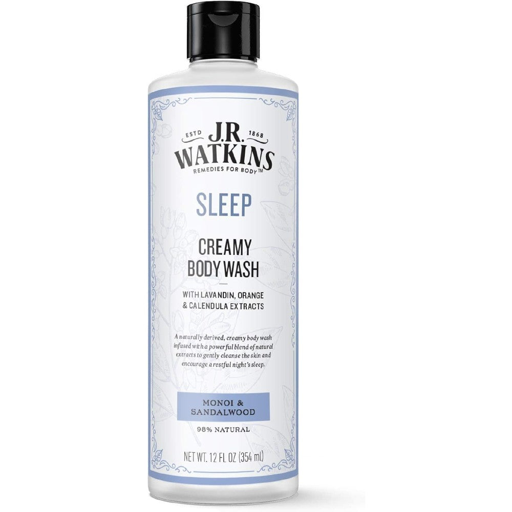 J.R. Watkins Sleep Creamy Moisturizing Body Wash, Cleanses & Encourages Restful Sleep, Natural Monoi & Sandalwood, 12 oz