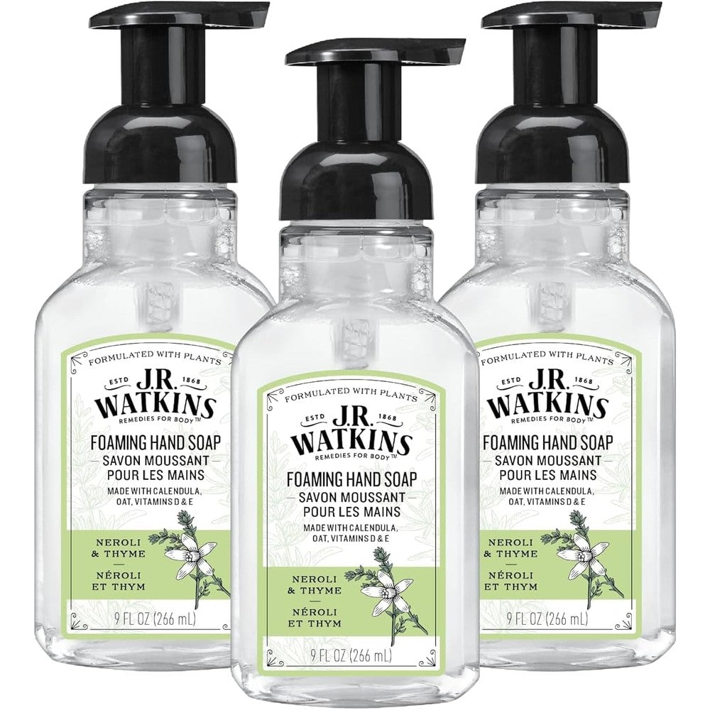 J.R. Watkins Foaming Hand Soap with Pump Dispenser, Moisturizing Foam Hand Wash, Alcohol-Free, Cruelty-Free, Neroli & Thyme, 9 fl oz, 3 Pack