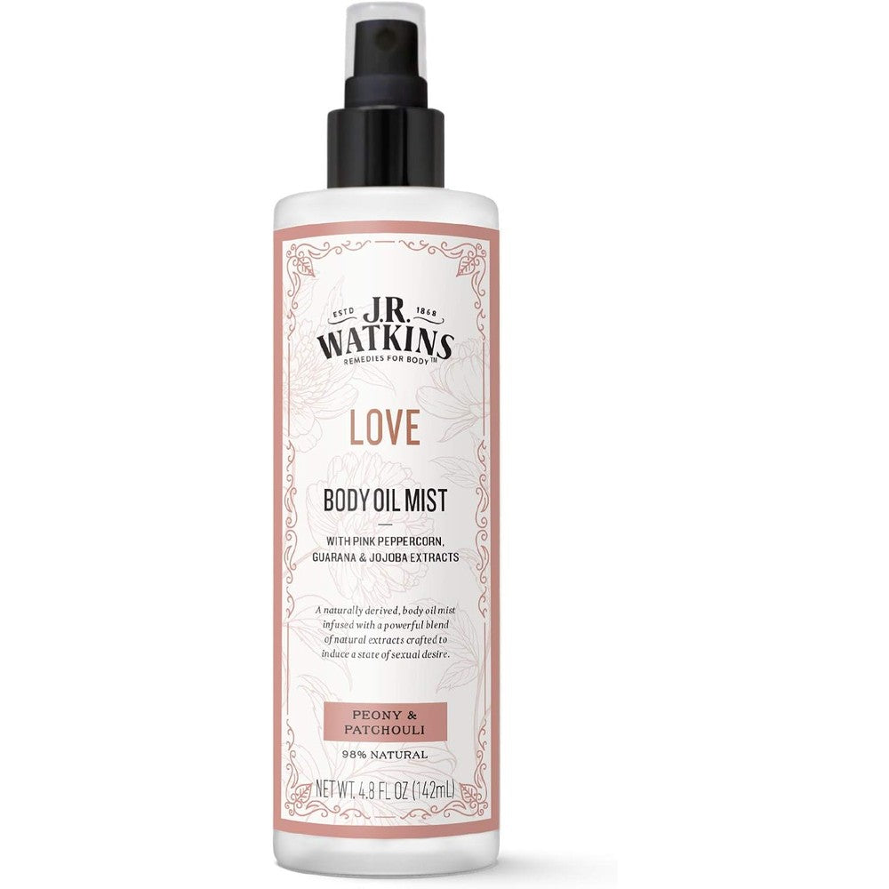 J.R. Watkins Love Body Oil Mist, Hydrates Skin and Boosts Stimulation, Natural Peony & Patchouli, 4.8 oz