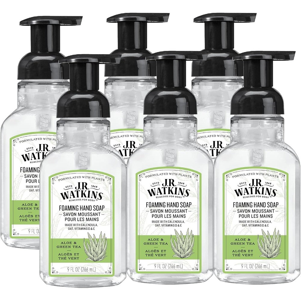 J.R. Watkins Foaming Hand Soap Aloe & Bathroom Soap Green Tea 9 Fl Oz Pack Of 6