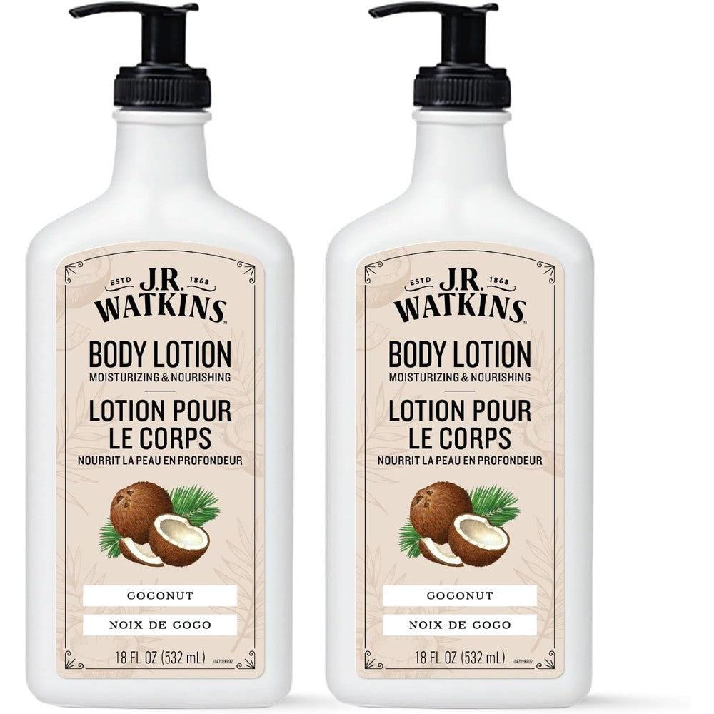 J.R. Watkins Daily Moisturizing Body Lotion, Coconut, 18 fl oz, 2 Pack