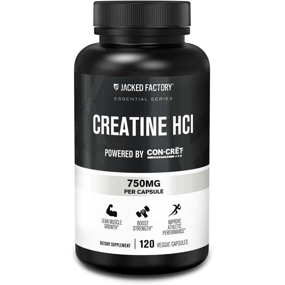 Jacked Factory Creatine HCl Capsules - CON CRET Creatine Pills 750mg - Lean Muscle Growth & Recovery, Boost Strength & Endurance, No Bloating or Cramps - 120 Capsules