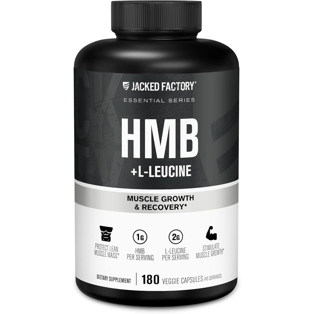 Jacked Factory HMB + Leucine Capsules - L-Leucine 2g, HMB 1g - Stimulate Muscle Growth, Protect Lean Muscle Mass, and Improve Athletic Performance - 180 Capsules