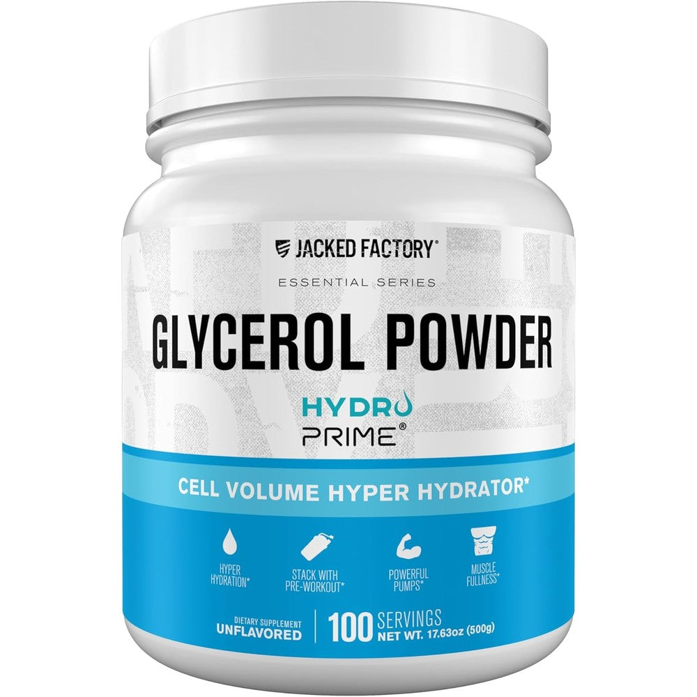 Jacked Factory Glycerol Pump Powder - Cell Volume Hyper Hydrator with HydroPrime Glycerol Powder to Enhance Pumps, Hydration, Muscle Fullness, Endurance, & Performance - 100 Servings, Unflavored