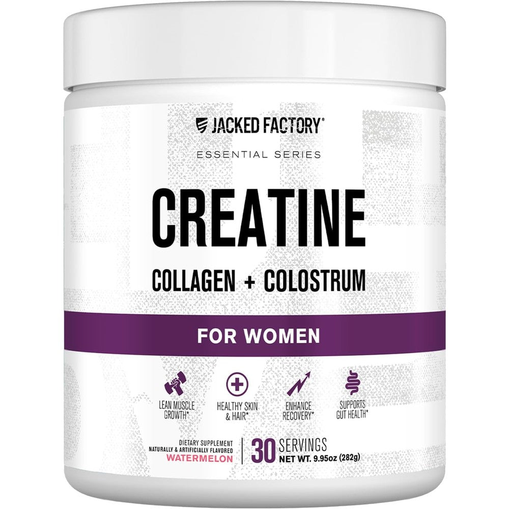 Jacked Factory Creatine for Women - Creatine Monohydrate with Collagen + Colostrum to Support Workout Performance, Lean Muscle Growth, Healthy Hair, Skin, & Nails - 30 Servings, Watermelon