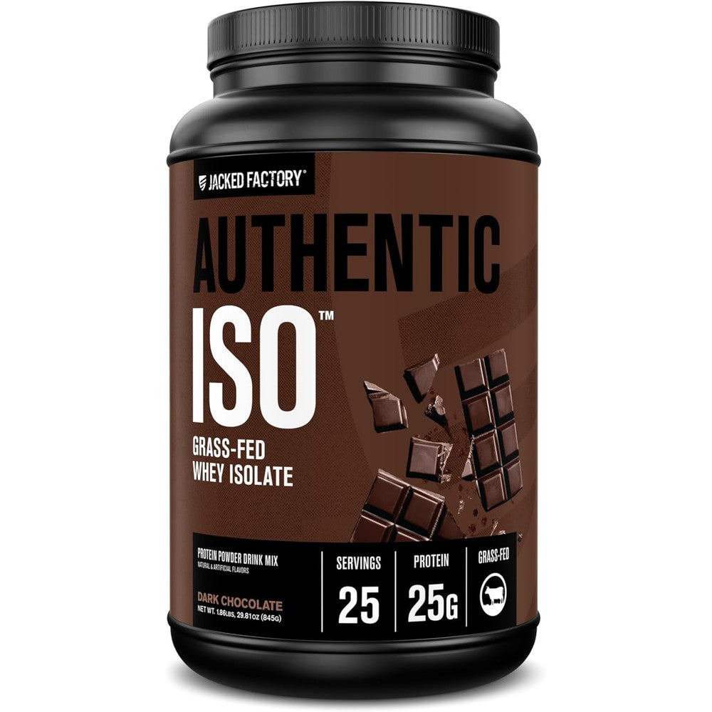Jacked Factory Authentic ISO Whey Protein Isolate Powder - Low Carb, Non-GMO Muscle Building Protein w/No Fillers, Post Workout Recovery, Dark Chocolate - 25 Servings
