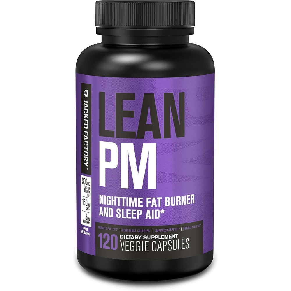 Jacked Factory Lean PM Night Time Fat Burner, Sleep Aid Supplement, & Appetite Suppressant for Men and Women - 120 Stimulant-Free Veggie Weight Loss Diet Pills