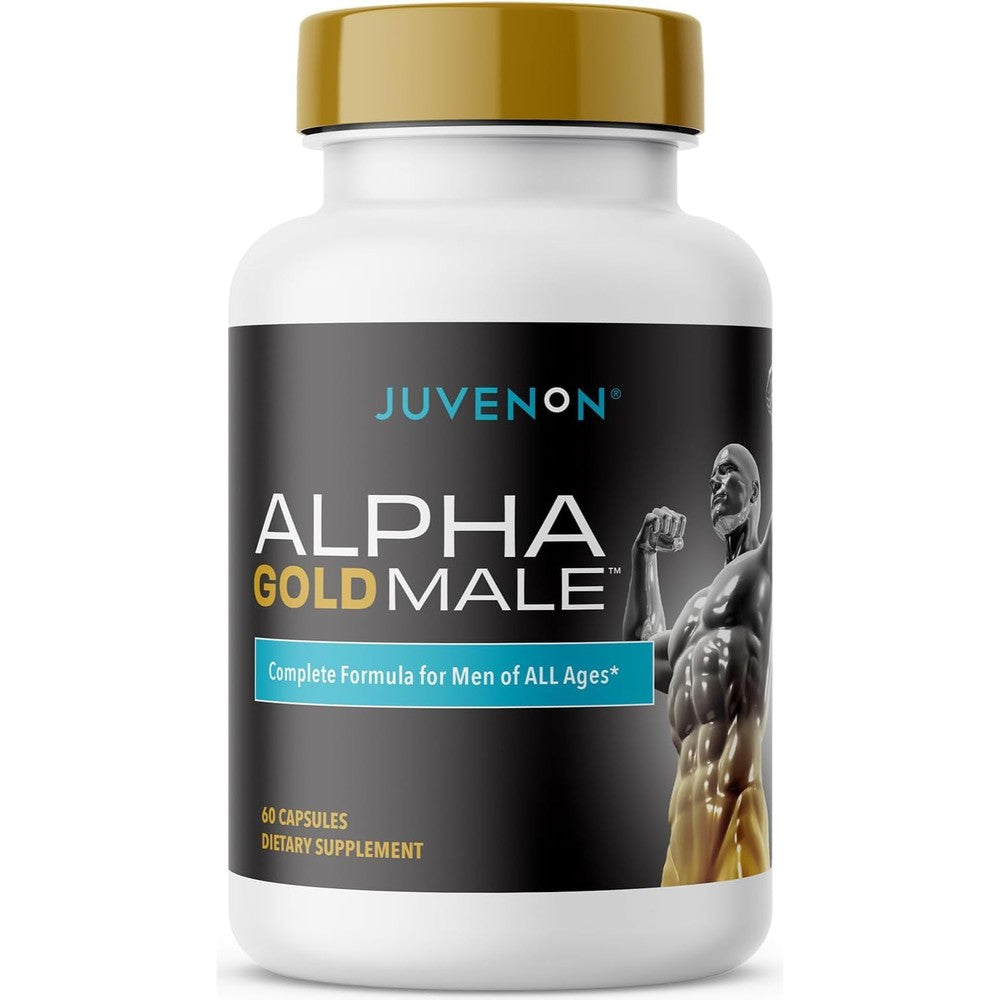 Juvenon Alpha Gold Male Testosterone Booster for Men - T-Support & Male Vitality with KSM-66 Ashwagandha + Fenugreek + Boron Citrate + Saw Palmetto, Non-GMO Vegetarian Capsules