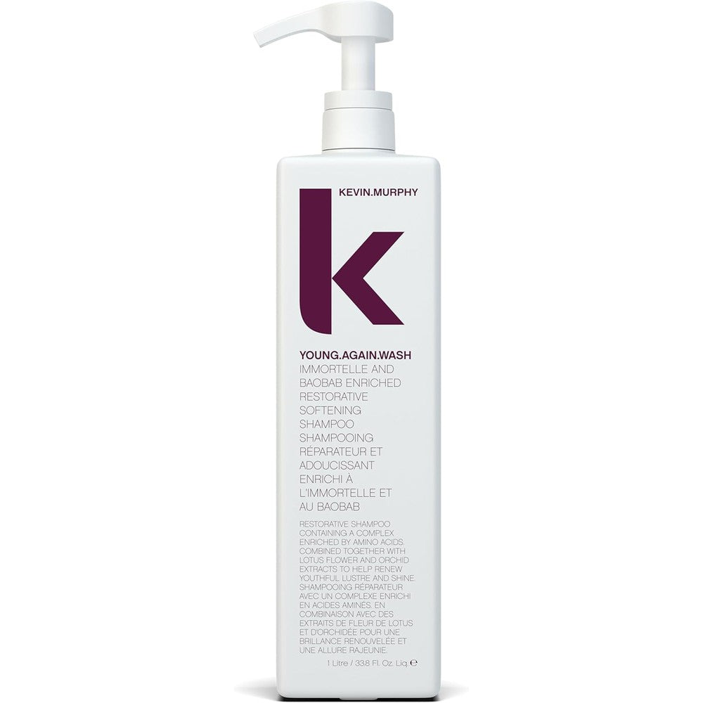 KEVIN.MURPHY YOUNG.AGAIN.WASH - Moisturising Shampoo - For Dry, Damaged & Brittle Hair - Hair Repair & Hydration - Amino Acids & Lotus Flower Extract - Sulphate & Paraben Free - 1 L / 33.8 fl oz