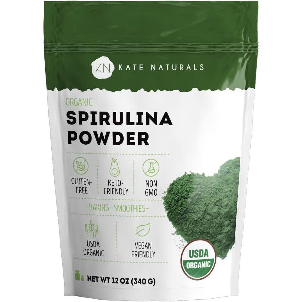 Kate Naturals Organic Spirulina Powder. Nutrient Dense Superfood Supplement (12 oz, USDA Certified, Non-GMO, Gluten- Free)