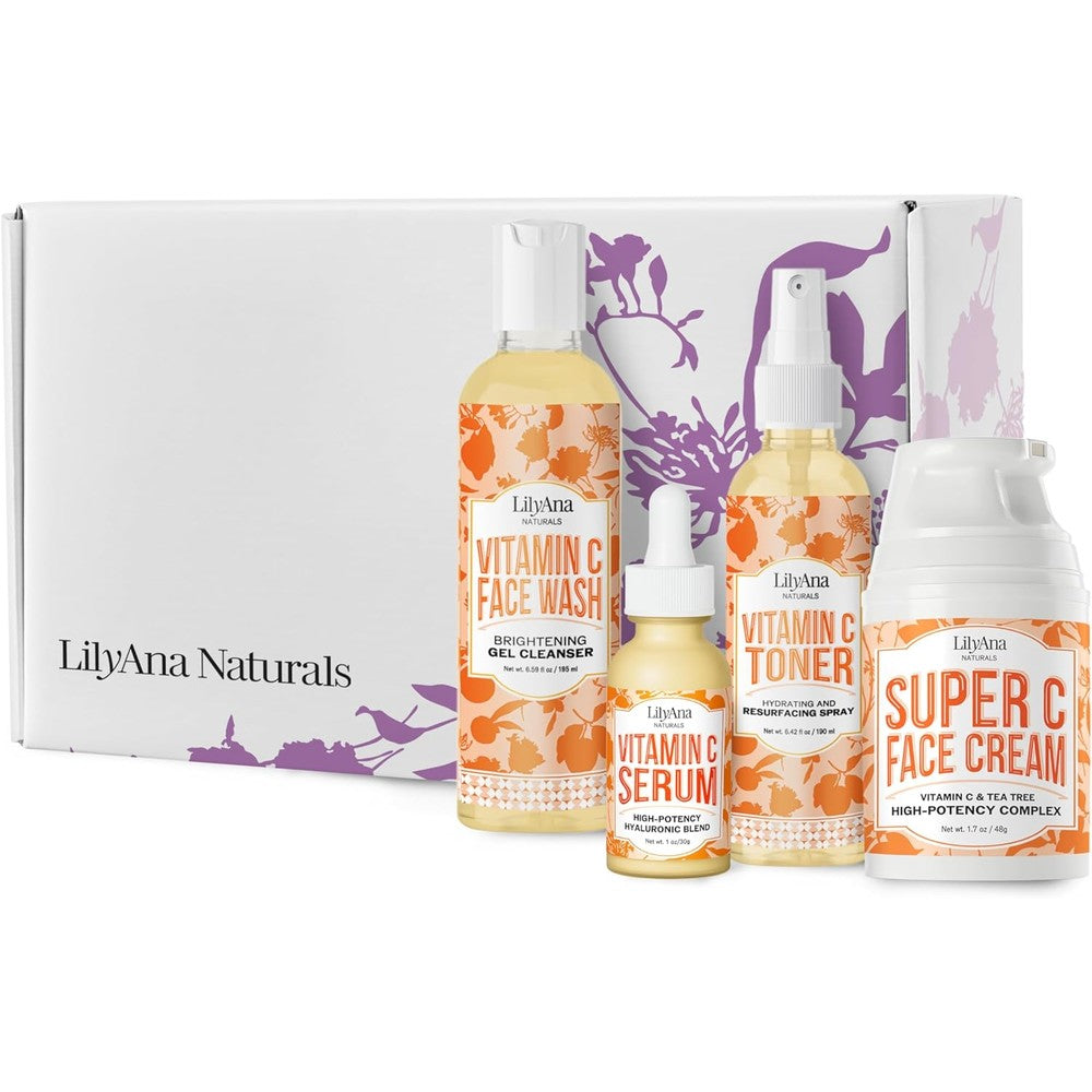 LilyAna Naturals Vitamin C Skincare Gift Set front view showing four-piece brightening collection