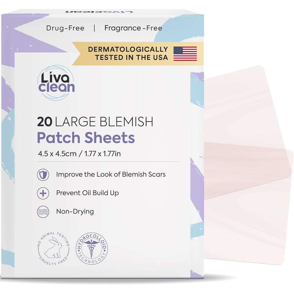 LivaClean Large Hydrocolloid Acne Patches front packaging view for blemish spot treatment