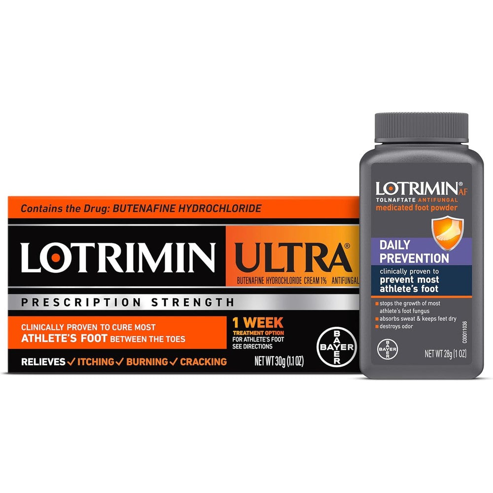 Lotrimin Ultra, One Week Athlete's Foot Cream, 1.1 Oz Tube with Daily Prevention, Medicated Foot Powder, 1 Oz Bottle