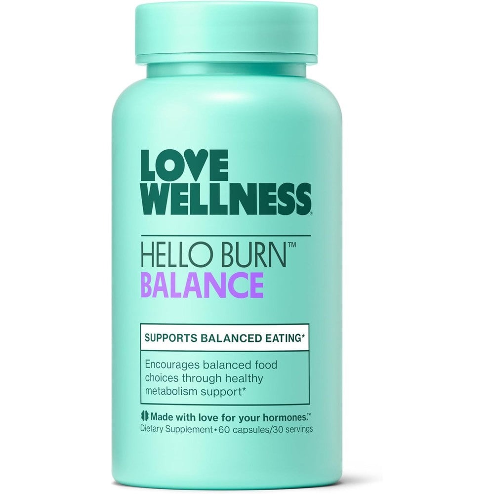 Love Wellness Hello Burn Balance | Metabolism Booster for Women | Supports Energy, Cravings Control & Thyroid Support with Selenium & Green Tea | Non-GMO, Gluten-Free & Vegan | 60 CT