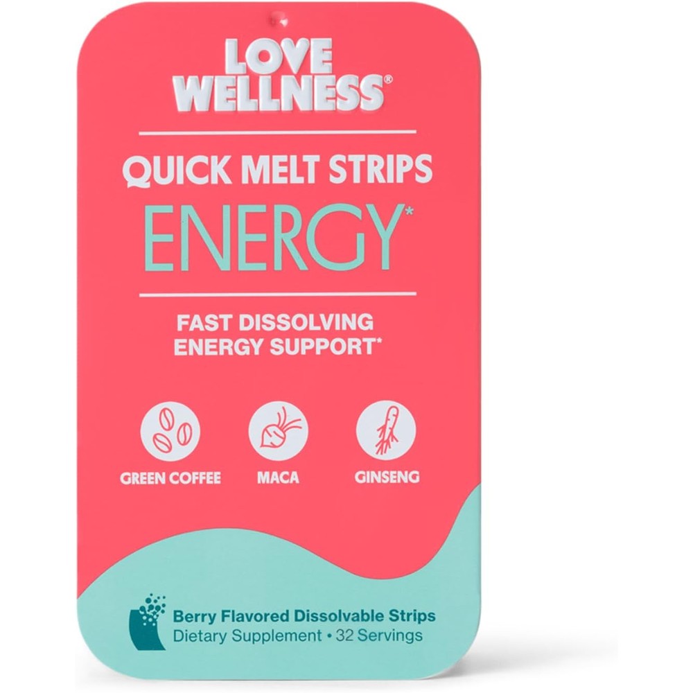 Love Wellness Energy* Quick Melt Strips - Fast-Dissolving Energy Support with Natural Caffeine and Botanicals - Promotes Focus and Alertness* - No Water Needed - Vegan and Sugar Free - 32 Strips
