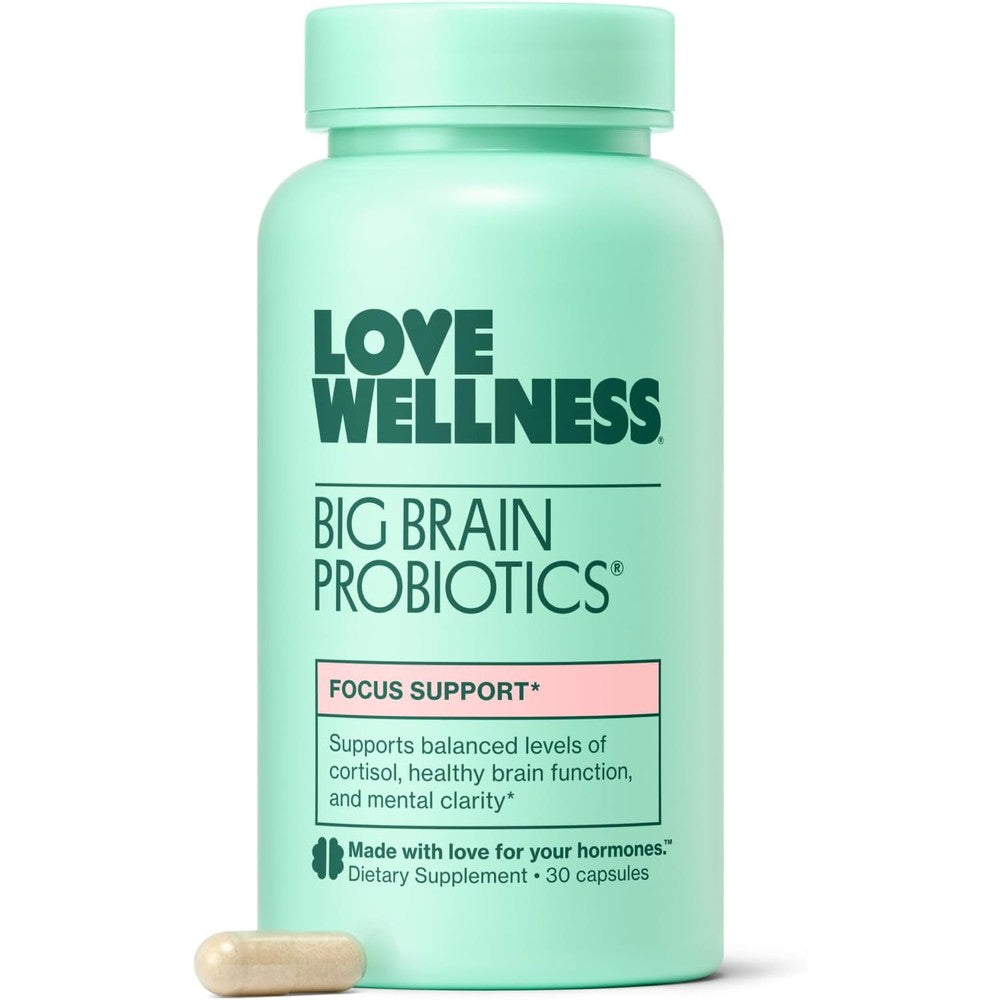 Love Wellness Big Brain Probiotics | Nootropics Brain Support Supplement | Brain Supplements for Memory and Focus | Promotes Mental Clarity & Mood | Organic Reishi, Chaga, & Lions Mane | 30 Count