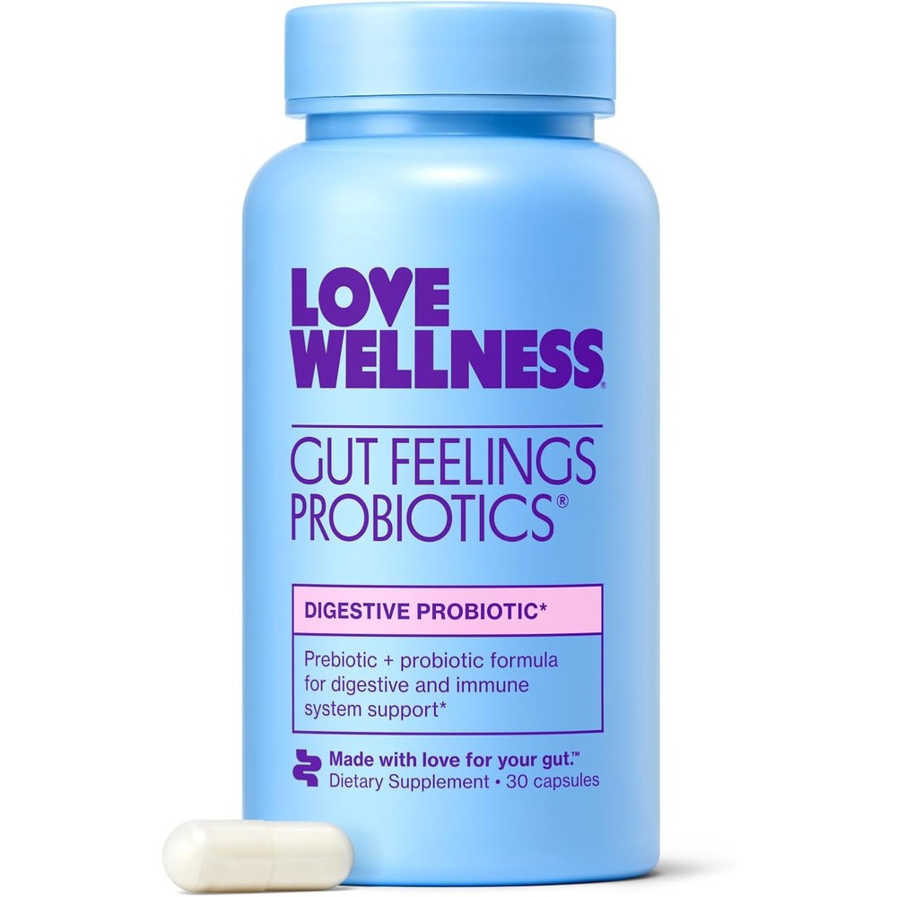 Love Wellness Gut Feelings Probiotic | Gut Health for Women, Digestion Relief & Immune Support Supplement | Womens Probiotic for Gas Relief | 3 Billion CFU | Safe Prebiotic and Postbiotic | 30 Count