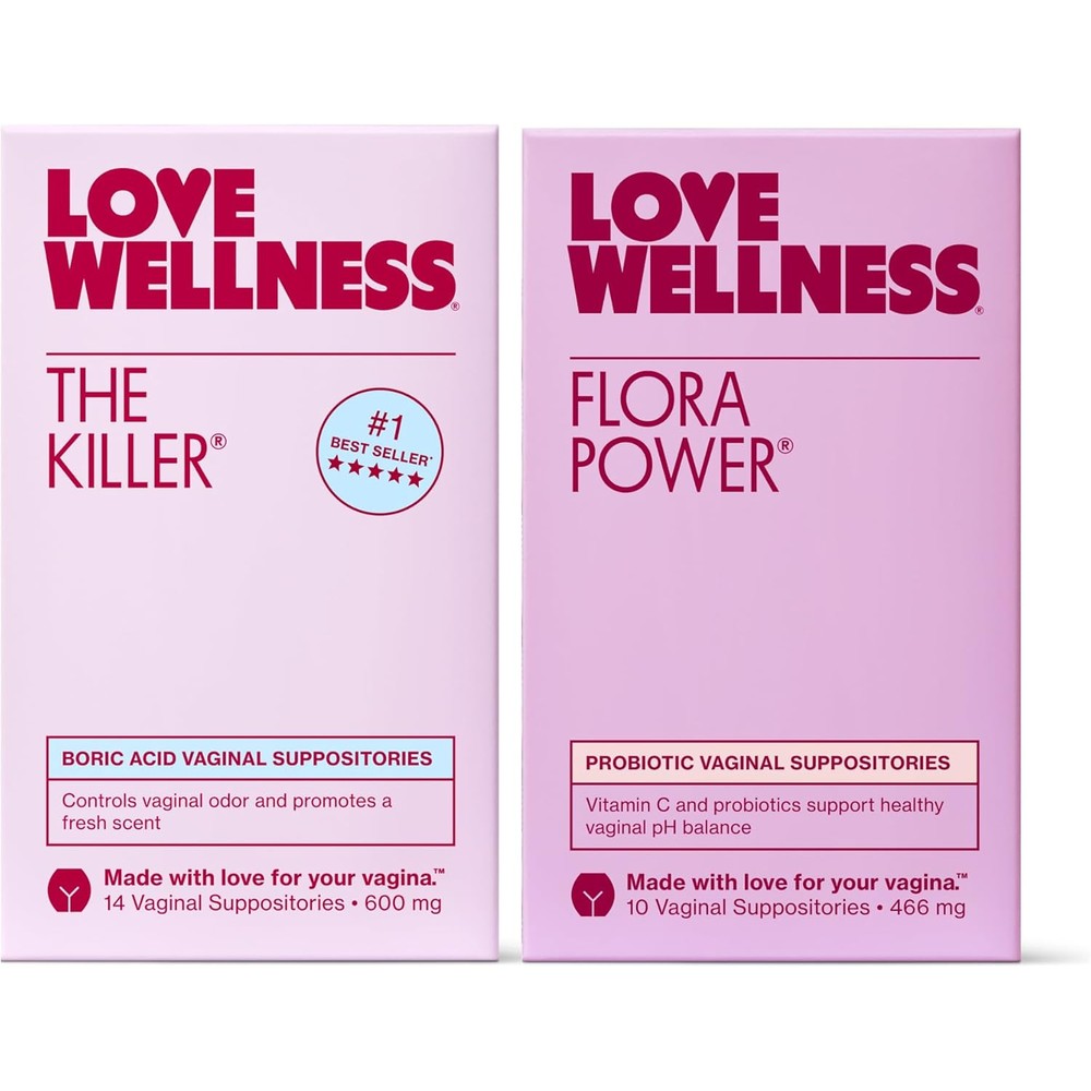Love Wellness The Killer & Flora Power | Vaginal Suppository Duo with Boric Acid, Probiotics & Vitamin C | Supports pH Balance, Odor Control & Feminine Health | Fragrance-Free, Non-GMO & Paraben Free
