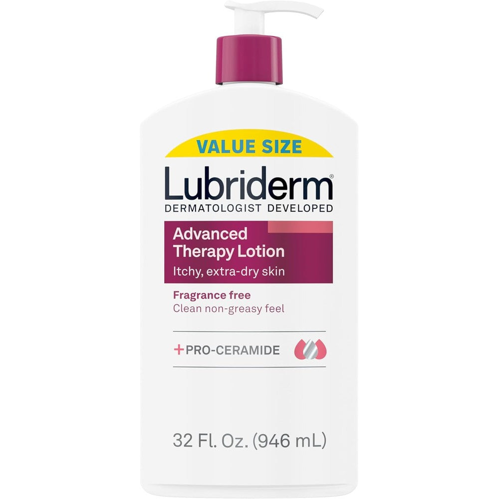 Lubriderm Advanced Therapy fragrance free lotion front view value size bottle