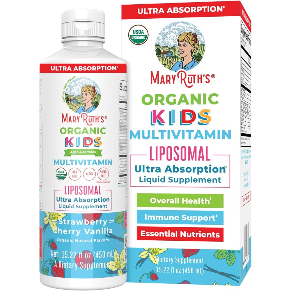 MaryRuth Organics Kids Multivitamin Liposomal front view liquid supplement bottle for children nutrition