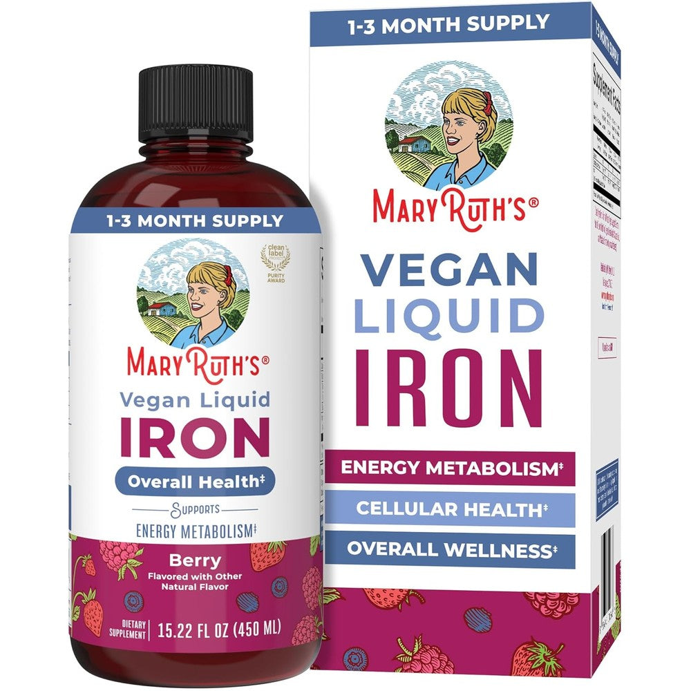 MaryRuth Organics Vegan Liquid Iron supplement front view bottle for family health