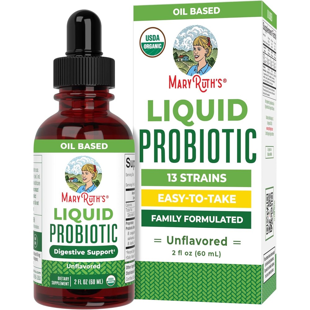 MaryRuth's Organics Liquid Probiotic bottle front view for organic digestive health support