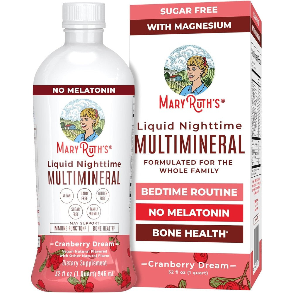 MaryRuth Organics Liquid Nighttime Multimineral bottle front view for bedtime relaxation