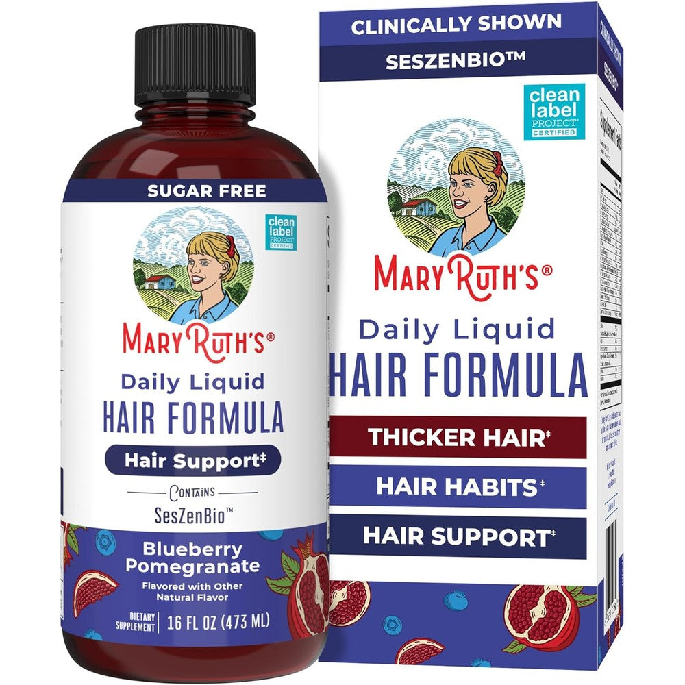 MaryRuth's Daily Liquid Hair Formula front bottle view for thinning hair support