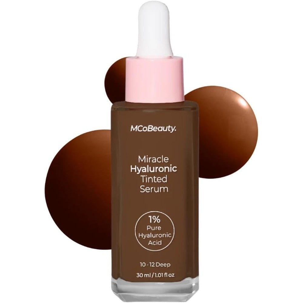 MCoBeauty Miracle Hyaluronic Tinted Serum front view bottle with dropper