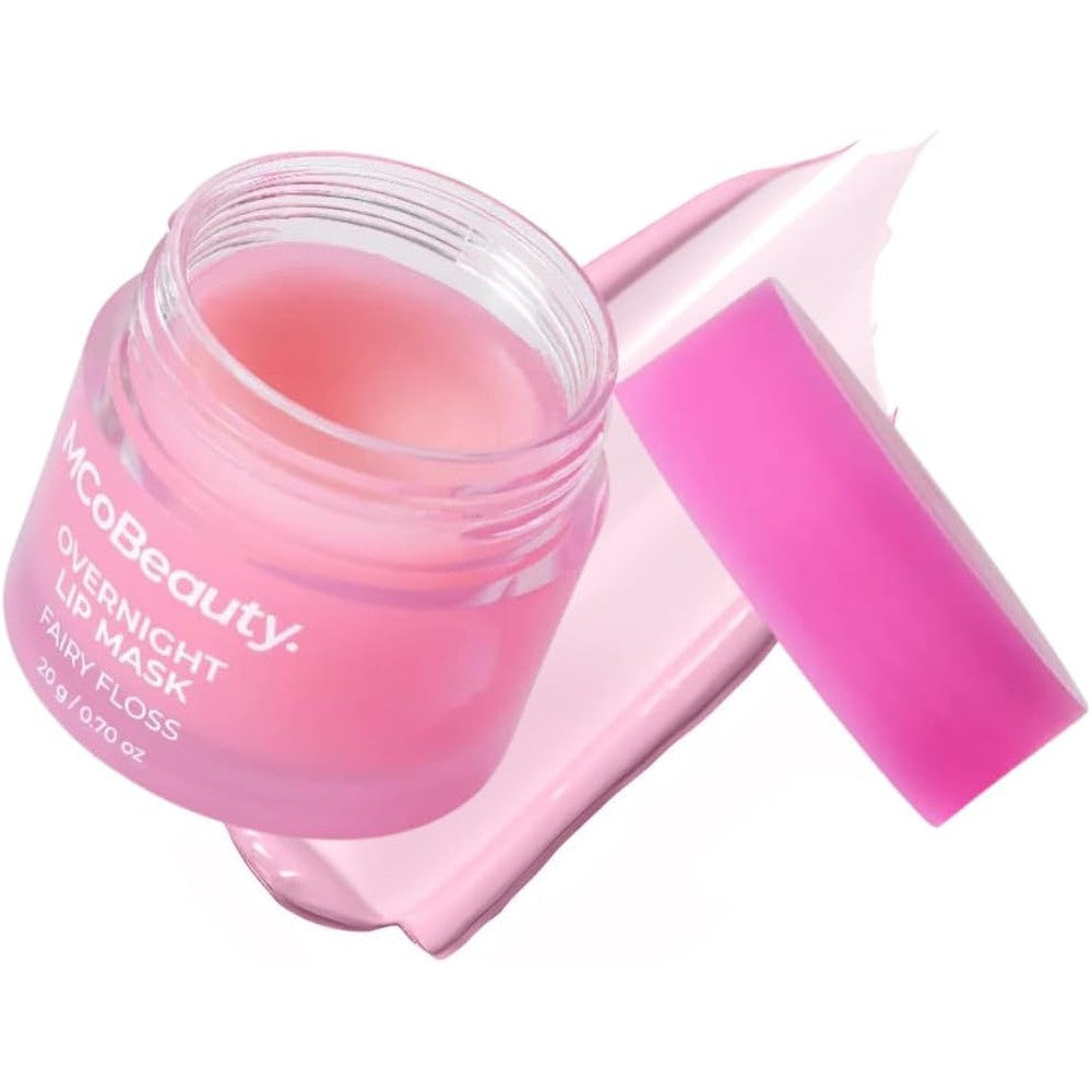 MCoBeauty Double Duty Lip Mask Fairy Floss front view jar showing authentic imported lip care product.
