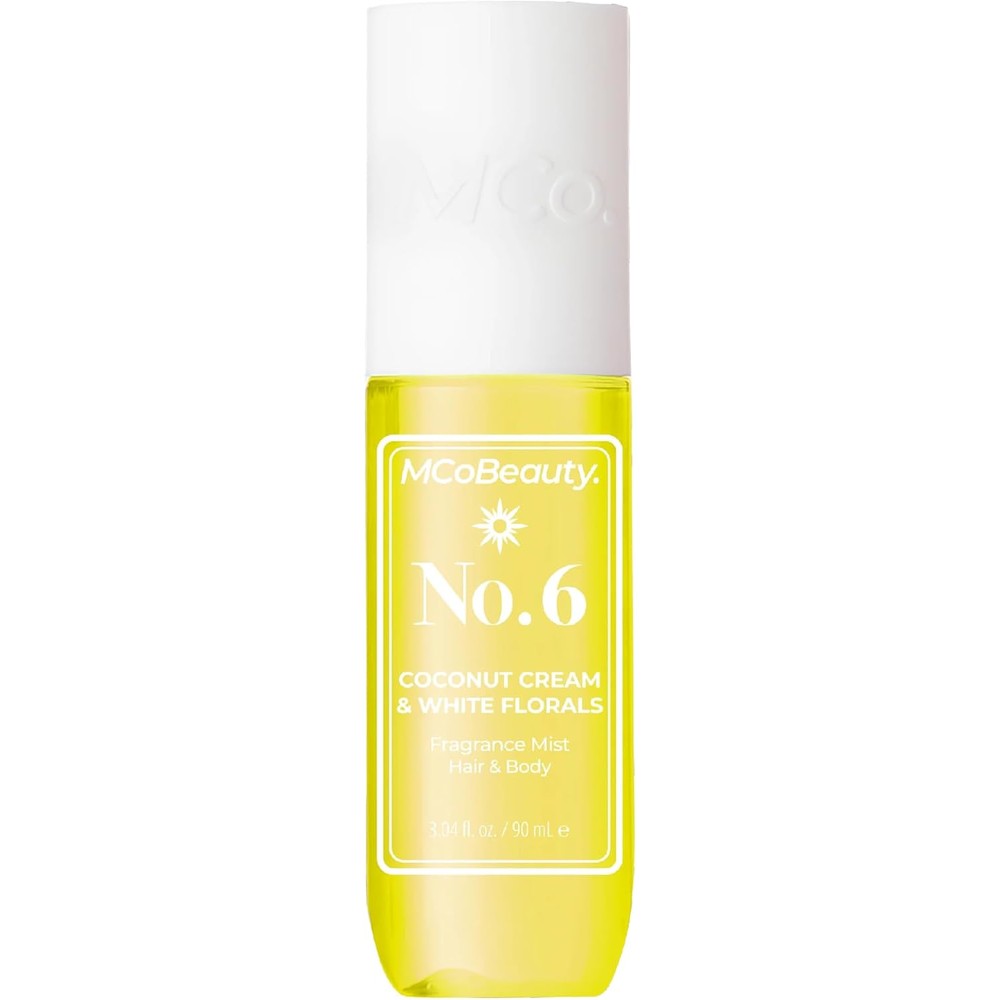 MCoBeauty Fragrance Mist Number Six bottle front view showing tropical coconut cream packaging