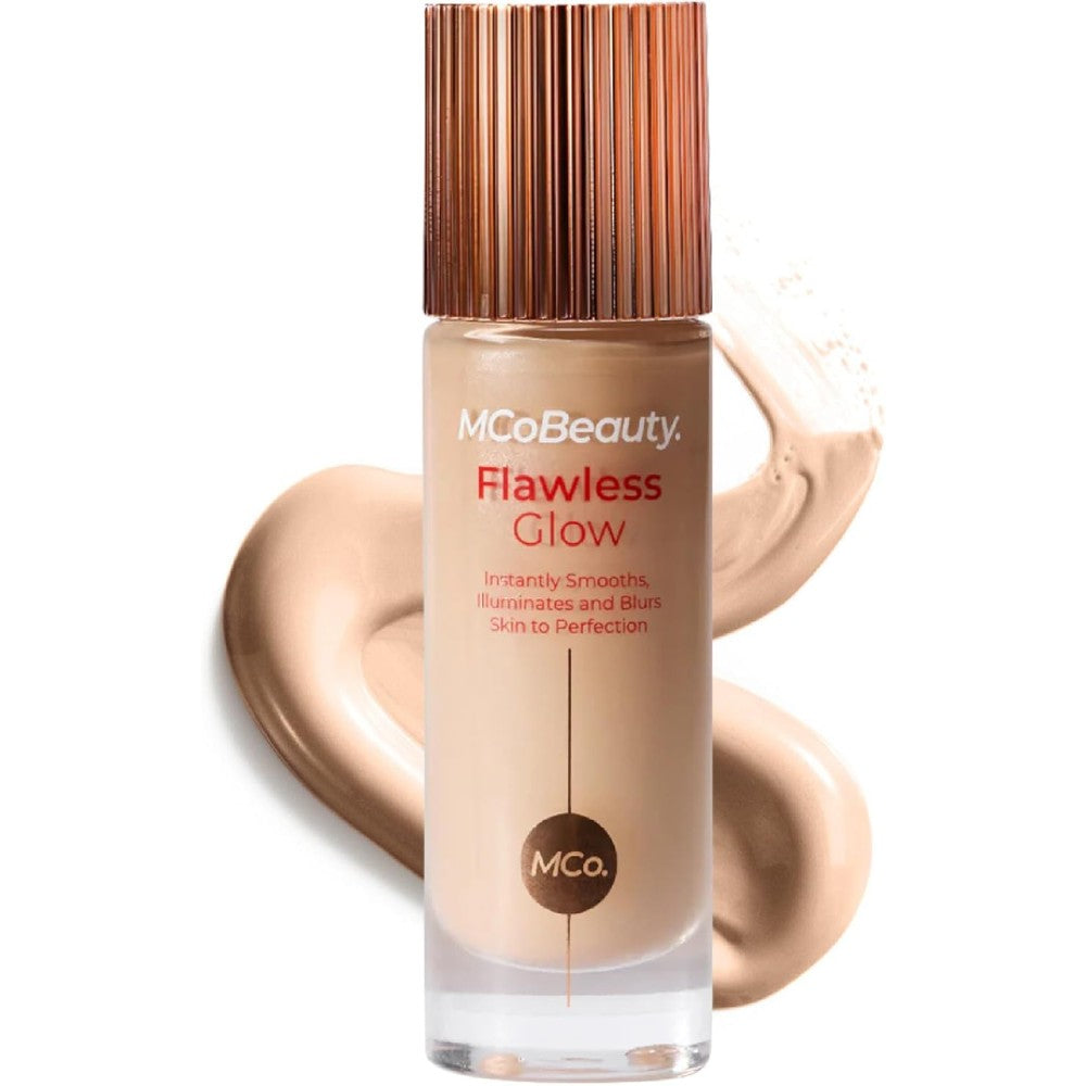 MCoBeauty Flawless Glow Luminous Skin Filter bottle front view showing the formula and doe-foot applicator