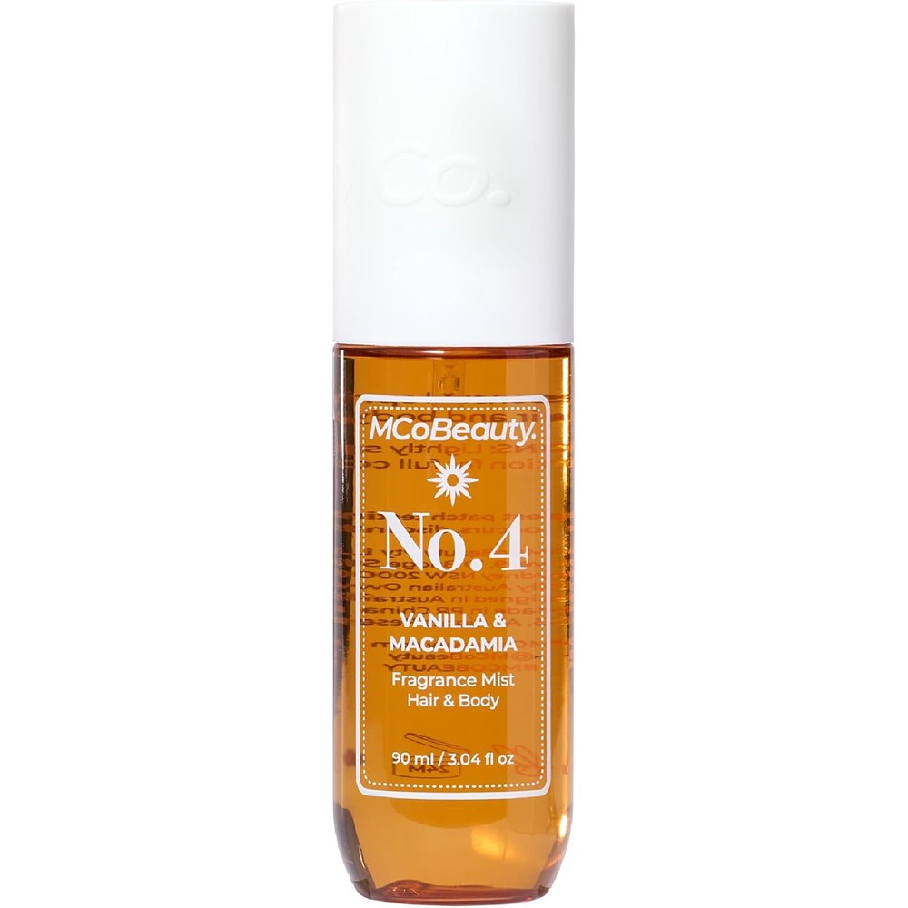 MCoBeauty Fragrance Mist Number Four Vanilla and Macadamia front view premium hair and body spray