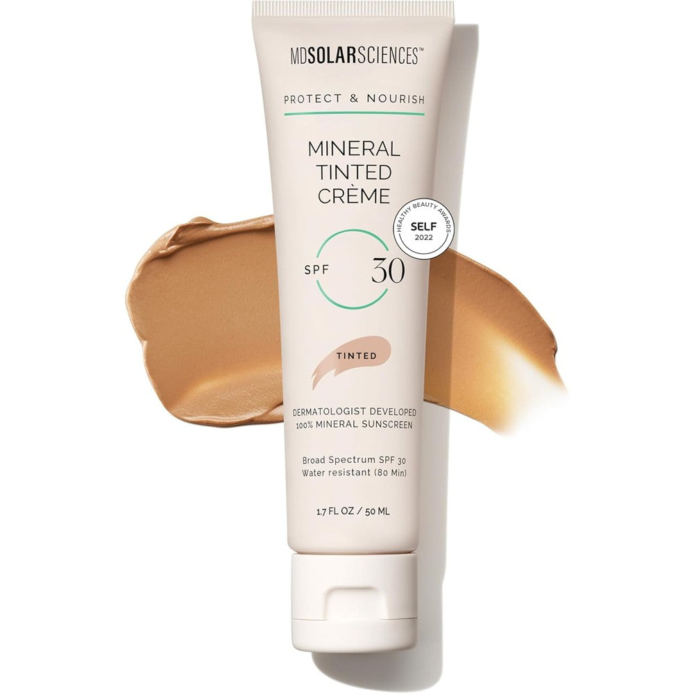 MDSolarSciences Mineral Tinted Crme Sunscreen SPF 30 | Water-Resistant, Broad Spectrum UV Protection | Blendable Micronized Zinc Oxide Cream | Natural Matte Finish for All Skin Types (1.7 Fl Oz)
