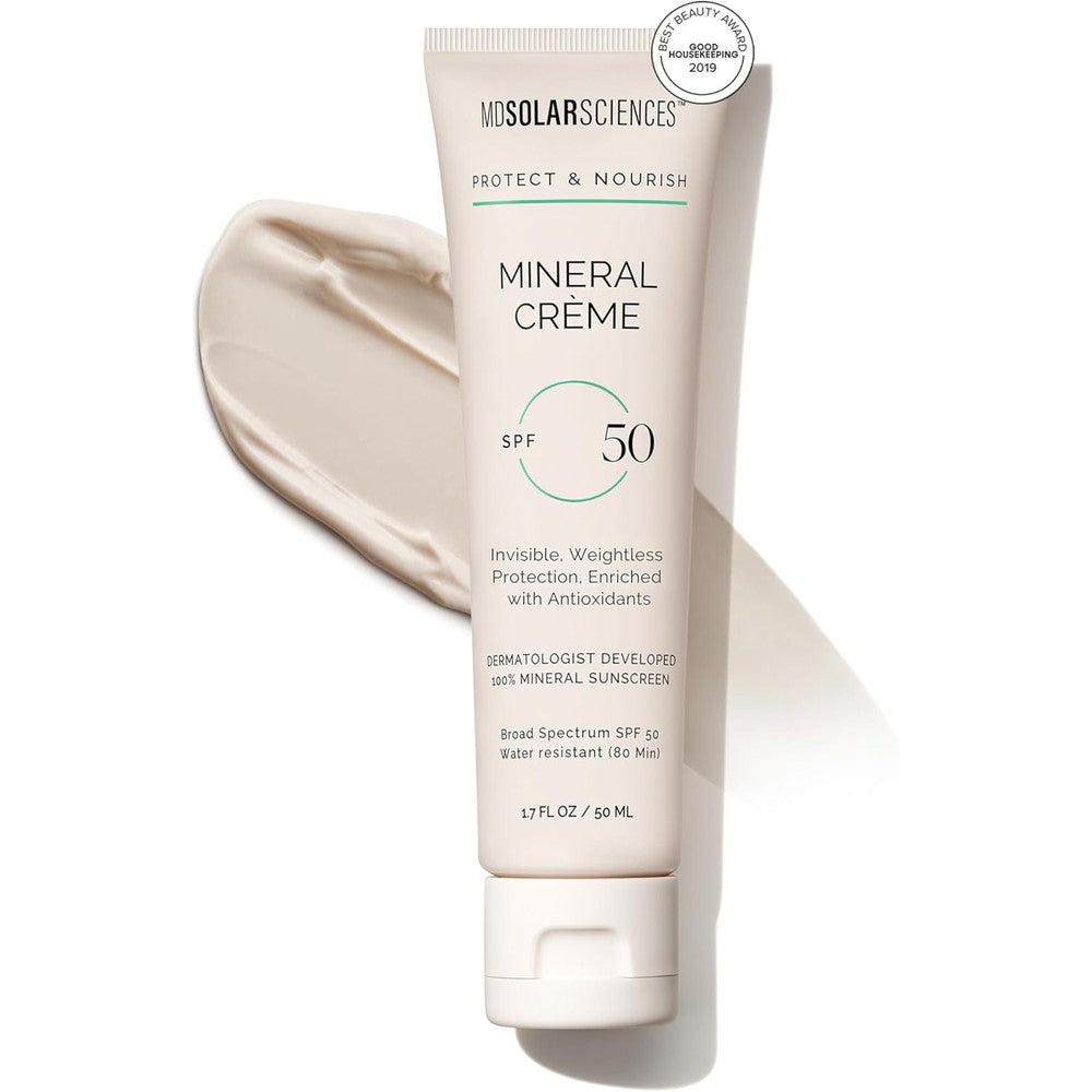 MDSolarSciences Mineral Crme SPF 50 Sunscreen for Face - Water-Resistant, Broad Spectrum UV Protection - Blendable Micronized Zinc Oxide - Smooth, Natural Matte Finish